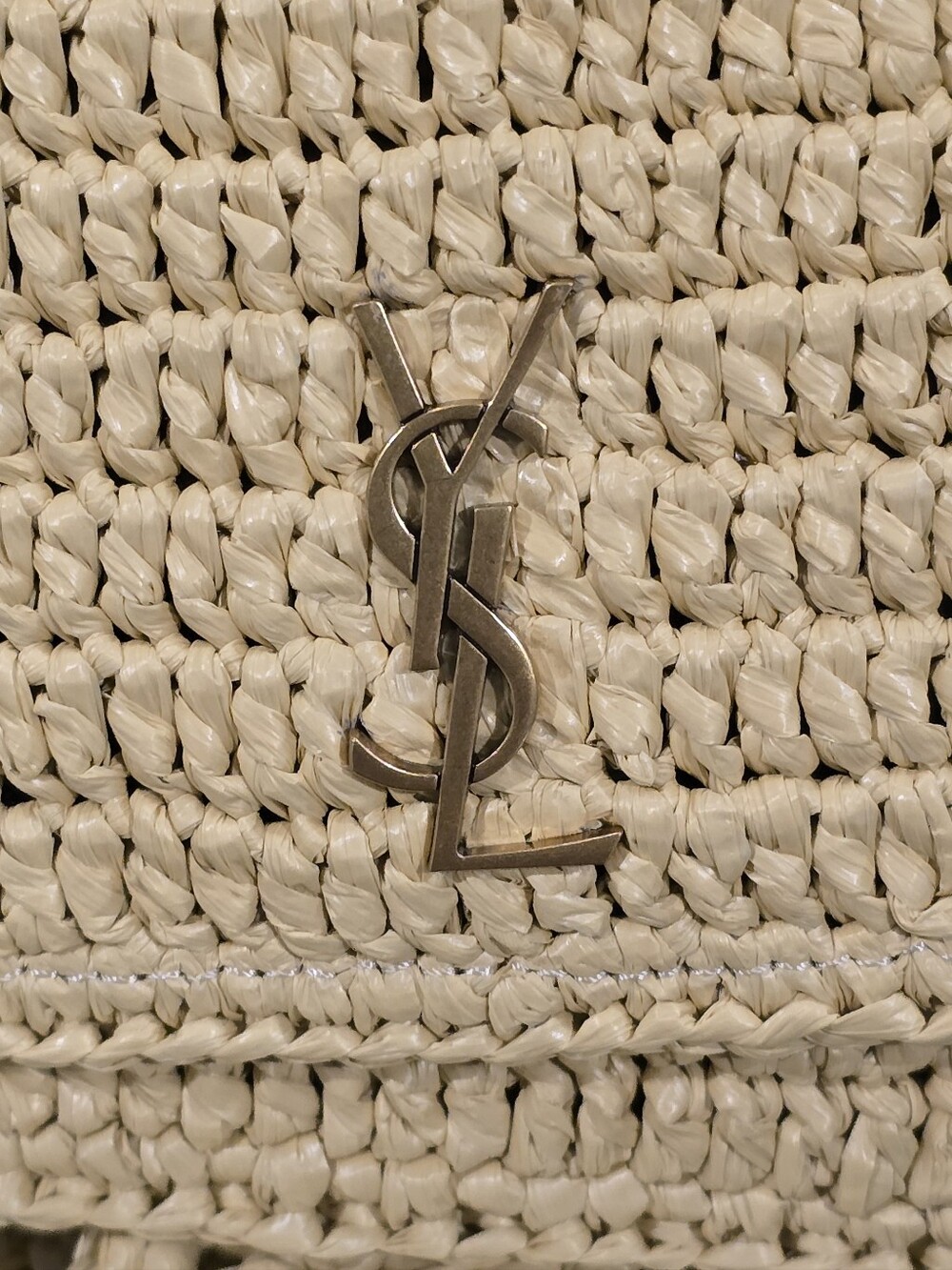 New Saint Laurent Beige Raffia Tote with Gold Logo AMAZING BAG! - Picture 15 of 15
